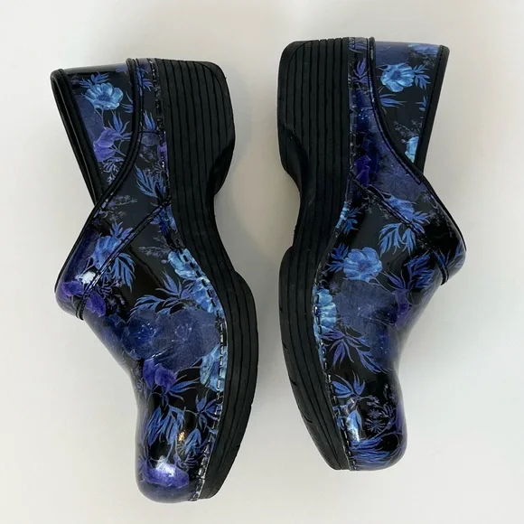 Dansko Floral Black and Blue Women's Leather Clogs Floral Danskos Size 37 EU - Picture 6 of 10